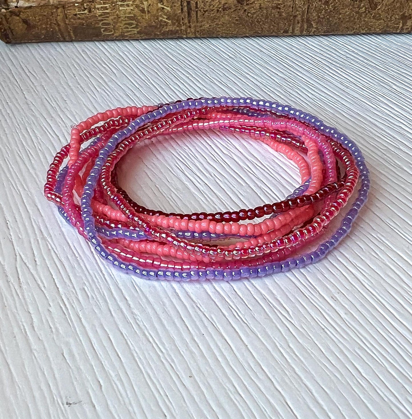 Seed Bead Bracelet – Pink Lavender Elastic Stretch Boho Set