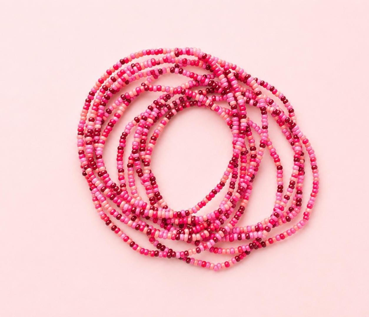 Handmade Seed Bead Jewelry Multi Strand Stretch Bracelet Boho Wrap Design Coral Pink Red Orange Beaded Accessory Stackable Bohemian Jewelry Festival Wear Bracelet Summer Beach Jewelry Layered Bead Bracelet Elastic Wrap Style Colorful
