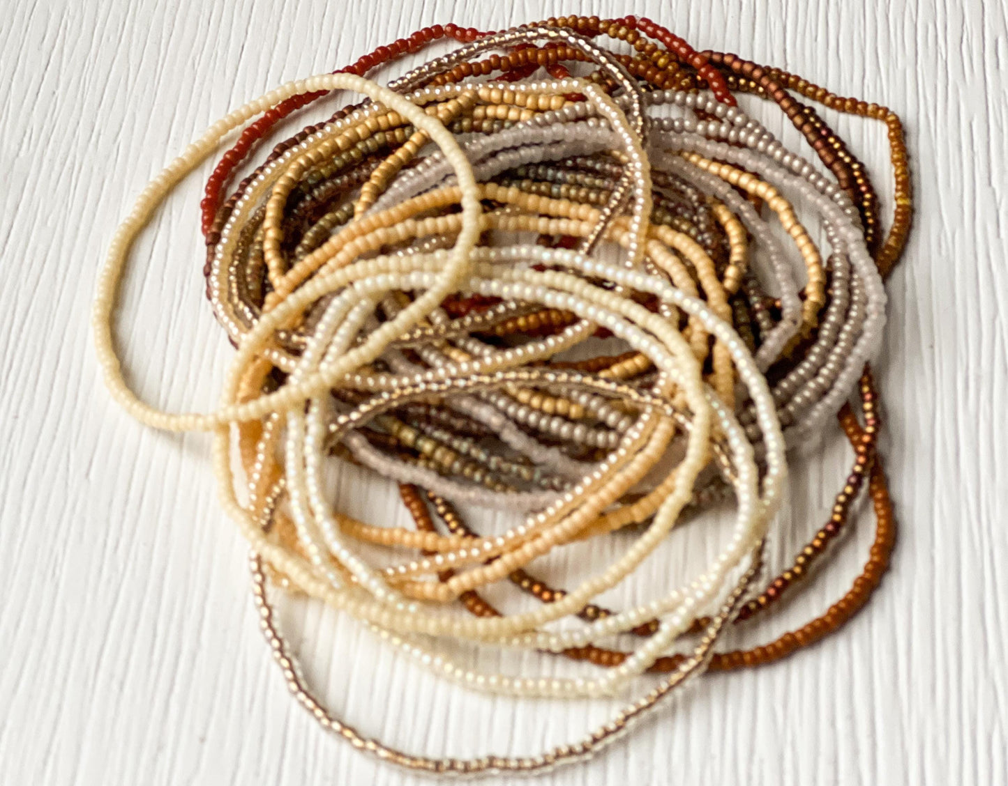 Seed Bead Bracelet – Stretch Elastic Neutral Tone Stackable Jewelry