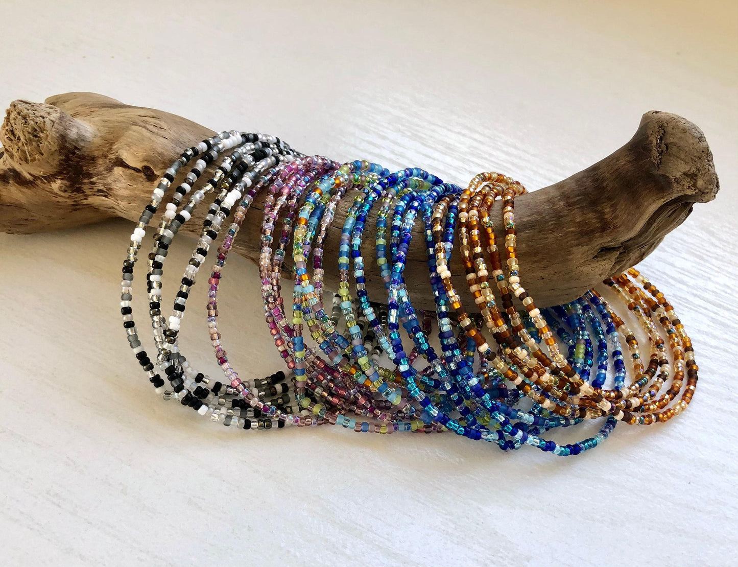 Stretch Elastic Seed Bead Bracelet Handmade Stackable Jewelry Set Tiny Glass Beads Multiple Colors Boho Minimalist Design Everyday Wear Accessory Layering Bracelet Collection Comfortable Fit Band Durable Construction Bohemian Fashion