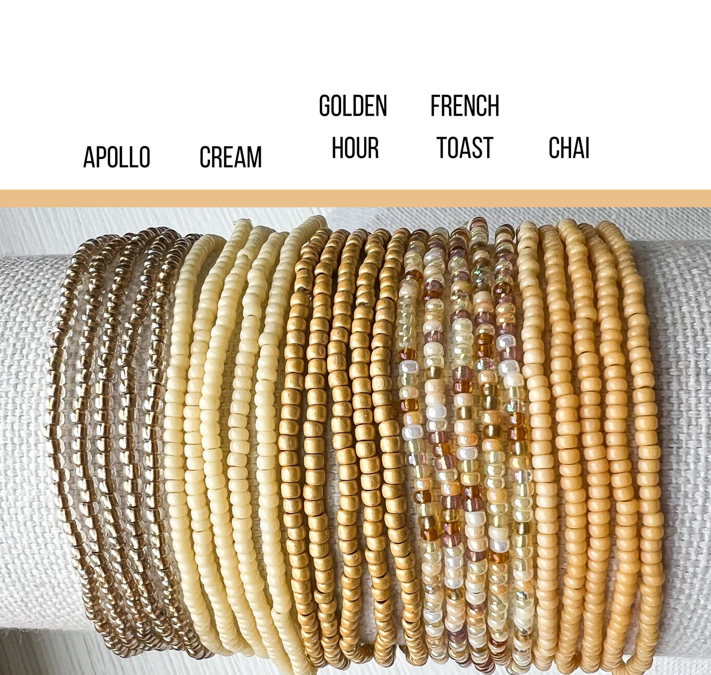 Minimalist Seed Bead Wrap Bracelet Handmade Multi Strand Design Everyday Layering Jewelry Boho Beaded Bracelet Neutral Earth Tone Colors Glass Seed Beads Stretch Elastic Comfortable Fit All Day Wear Stacking Bracelet Collection Contemporary