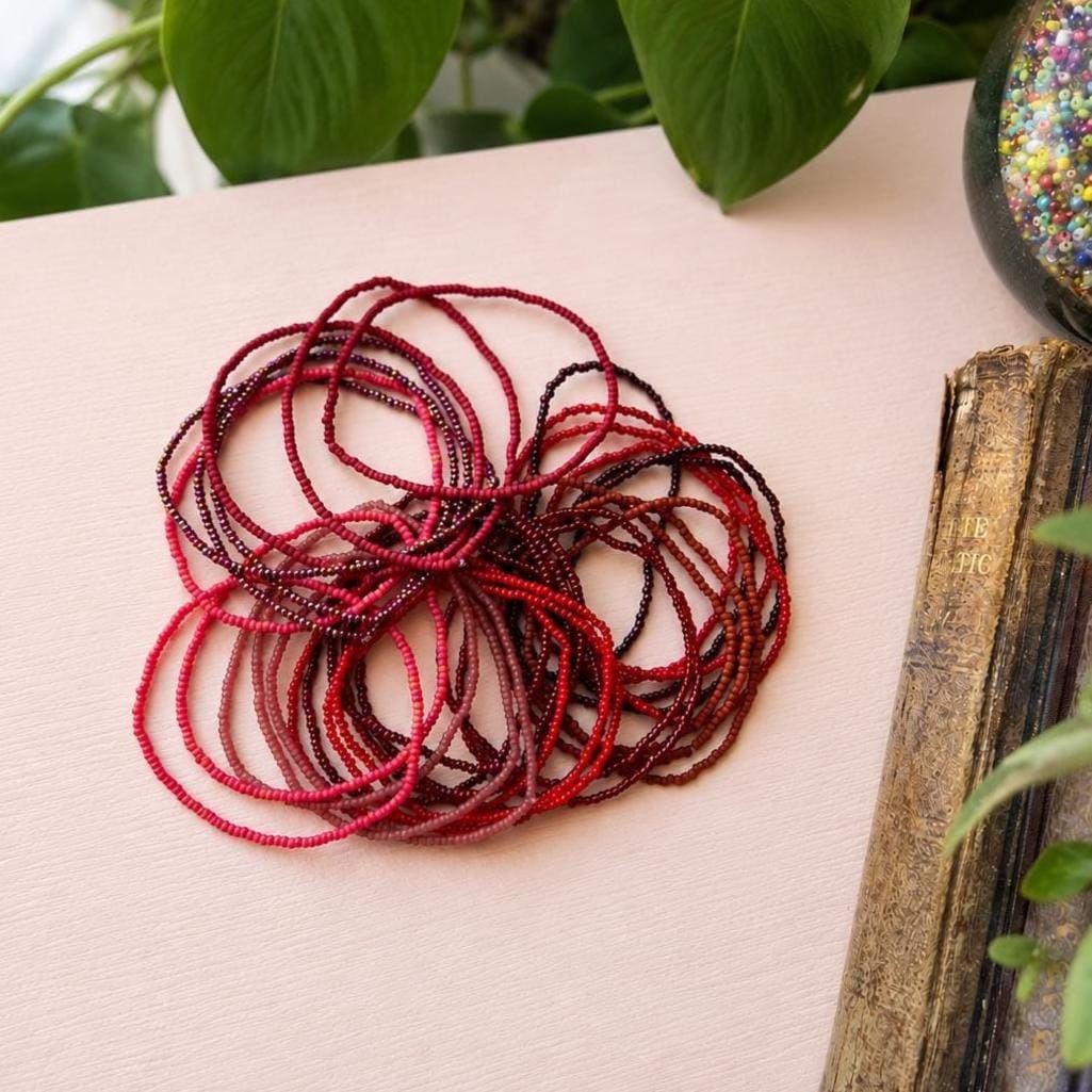 Stretch Bead Bracelet Elastic Design Handmade Seed Beads Red Glass Jewelry Stackable Layering Bracelets Boho Style Women Fashion Accessory Casual Everyday Wear Minimalist Design Tiny Beaded Bracelet Comfortable Fit Perfect Summer