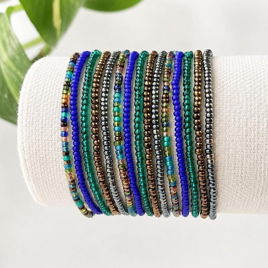 Handmade Friendship Bracelet Set Matching Friend Jewelry Glass Bead Design Best Friend Gift Collection Multi Strand Wrap Bracelet Bohemian Stacking Jewelry Turquoise Blue Bronze Copper Beaded Bracelet Stretch Fit Everyday Wear Boho Layering
