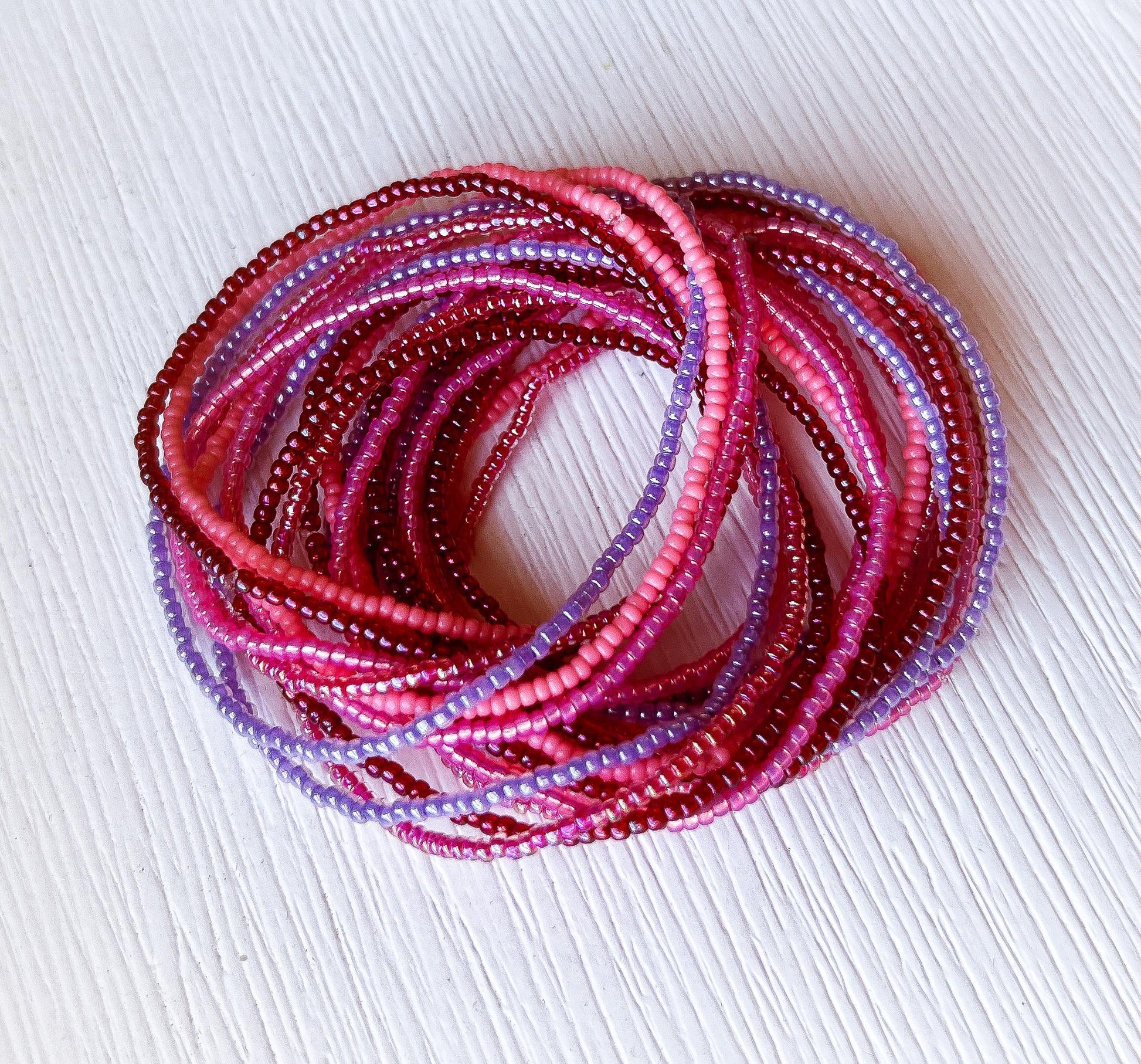 Pink Beaded Bracelet Set Lavender Seed Bead Jewelry Multi Strand Wrap Style Elastic Stretch Design Boho Fashion Accessory Stackable Bracelet Collection Handcrafted Beaded Jewelry Resort Beach Wear Casual Summer Style Comfortable Everyday