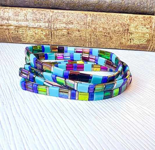 Miyuki Bead Bracelet – Handmade Colorful Stretch Boho Design - Stones + Paper