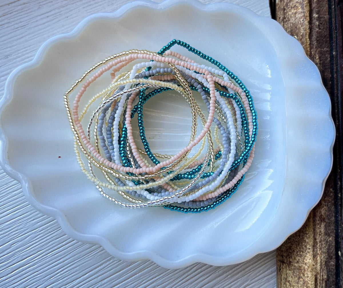 Seed Bead Bracelet – Handmade Stackable Bohemian Stretch Design - Stones + Paper