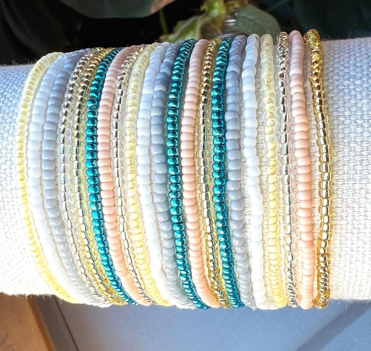 Seed Bead Bracelet – Handmade Stackable Bohemian Stretch Design - Stones + Paper