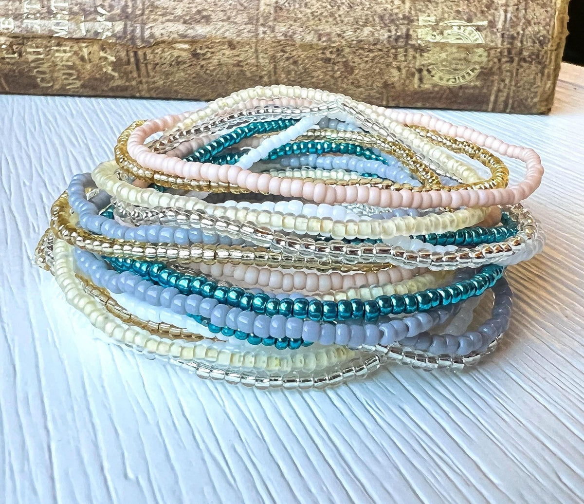 Seed Bead Bracelet – Handmade Stackable Bohemian Stretch Design - Stones + Paper