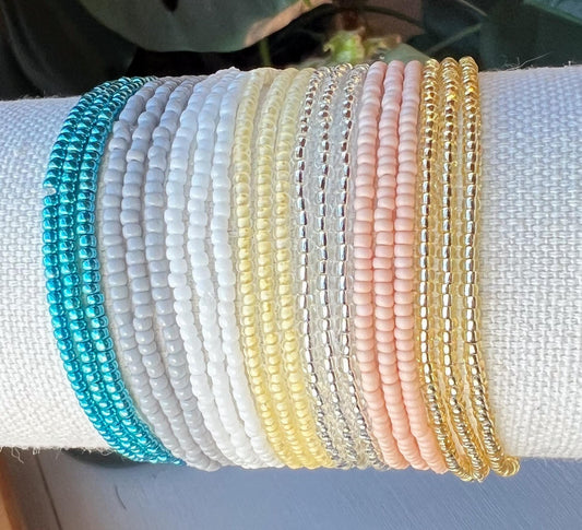 Seed Bead Bracelet – Handmade Stackable Bohemian Stretch Design - Stones + Paper