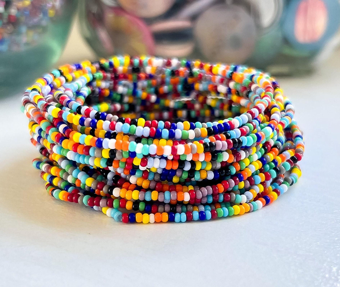 Seed Bead Bracelet Set – Stackable Stretch Boho Festival Jewelry - Stones + Paper