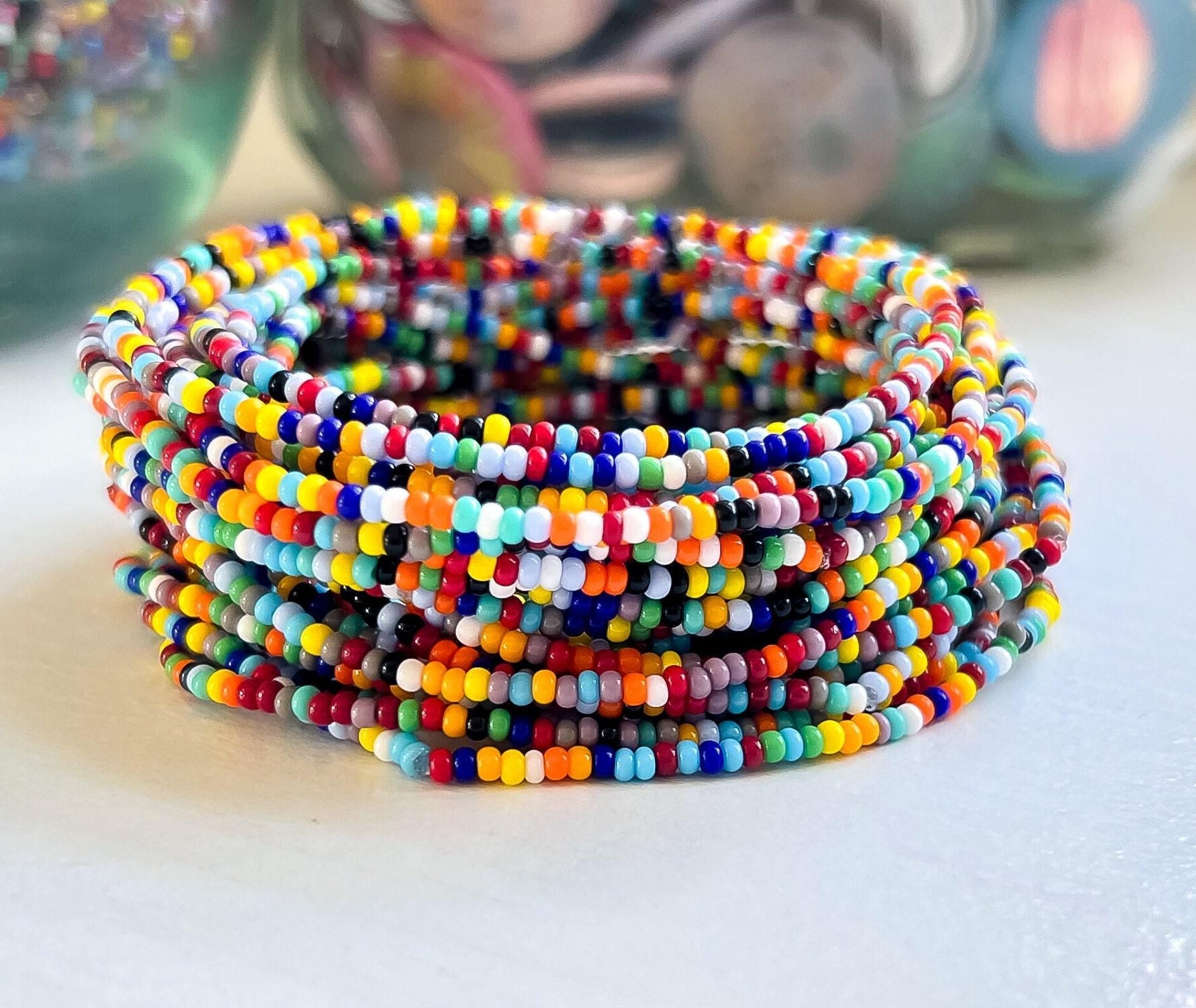 Seed Bead Bracelet Set – Stackable Stretch Boho Festival Jewelry - Stones + Paper