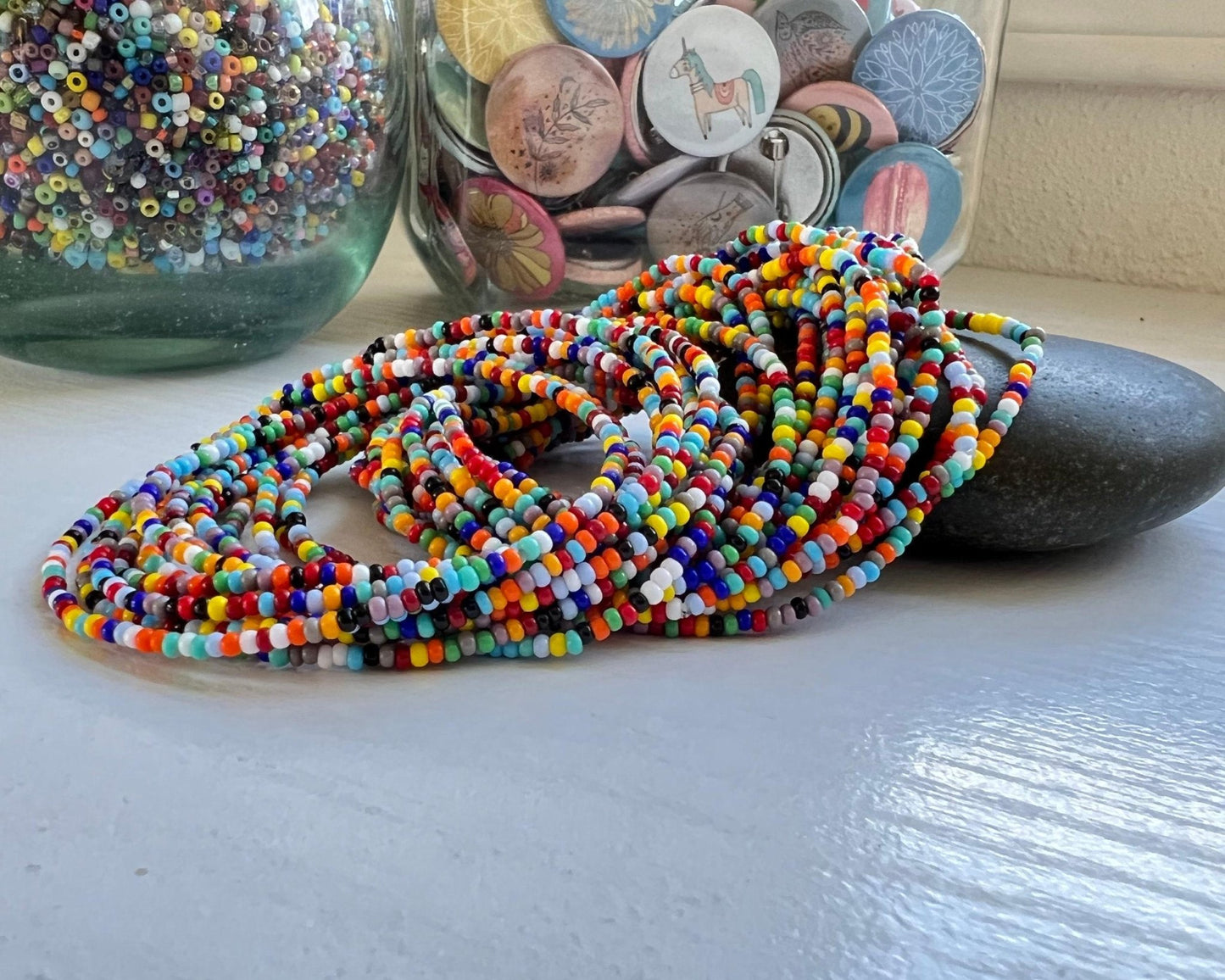 Seed Bead Bracelet Set – Stackable Stretch Boho Festival Jewelry - Stones + Paper