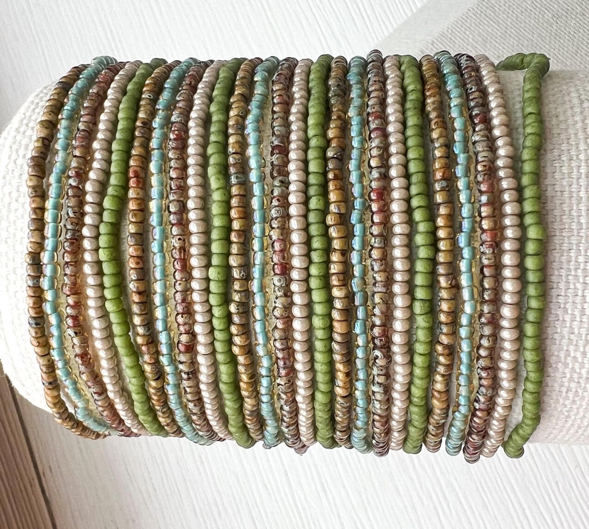 Seed Bead Bracelet – Stackable Friendship Set in Handmade Earth Tones - Stones + Paper