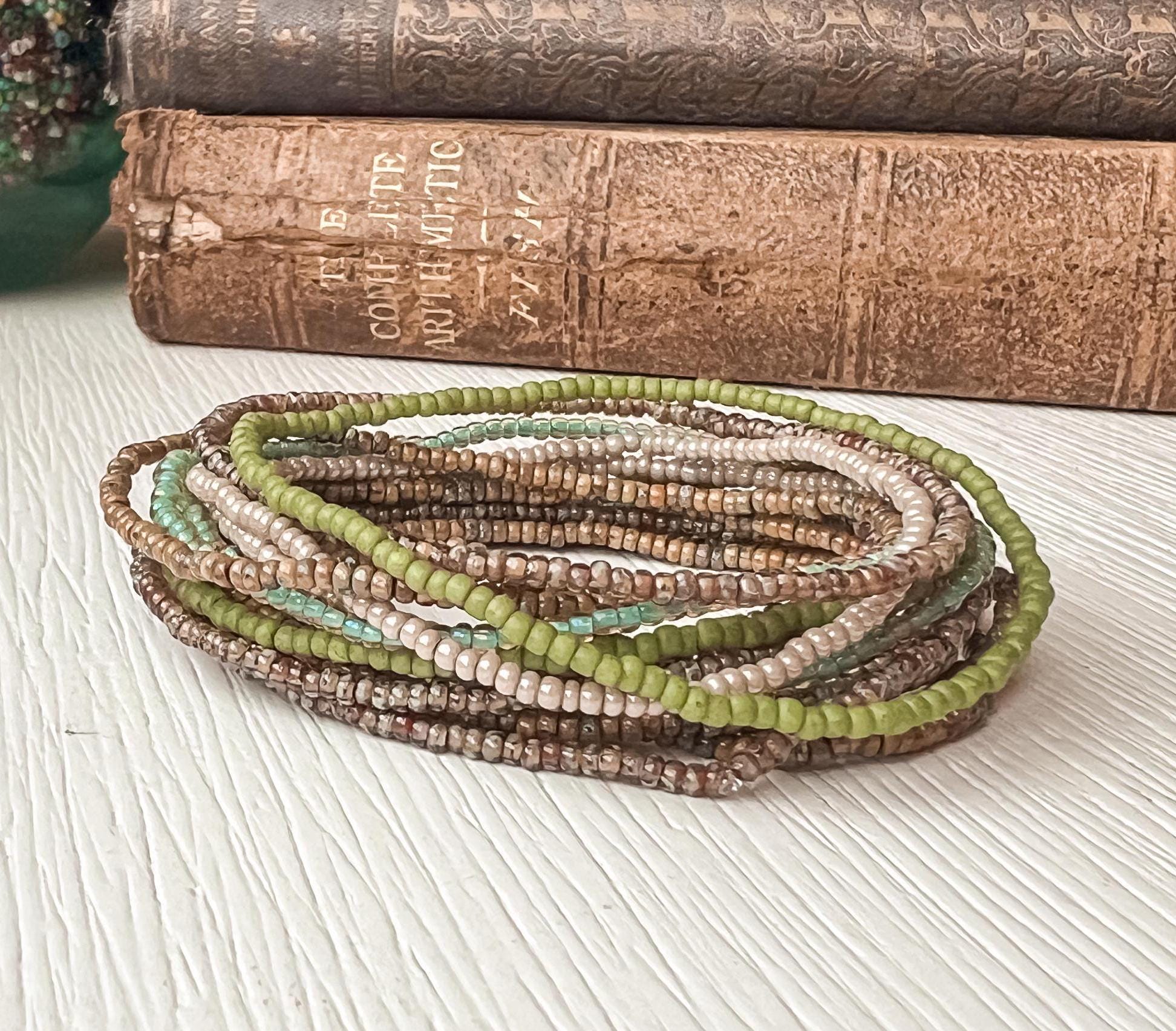 Seed Bead Bracelet – Stackable Friendship Set in Handmade Earth Tones - Stones + Paper