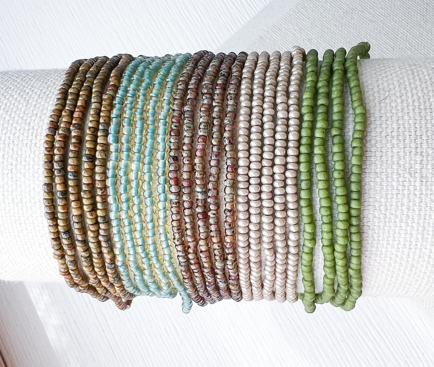 Seed Bead Bracelet – Stackable Friendship Set in Handmade Earth Tones - Stones + Paper
