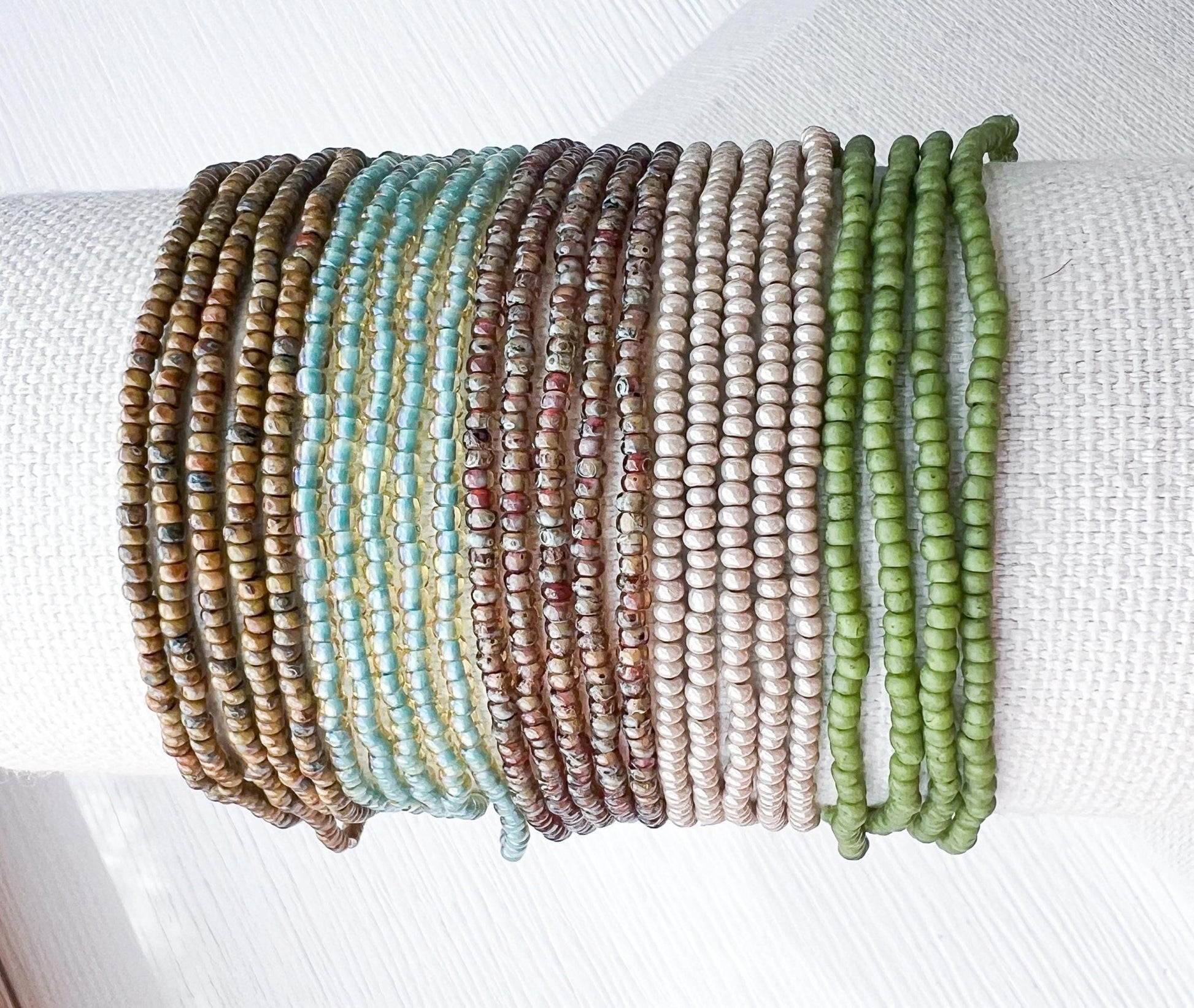 Seed Bead Bracelet – Stackable Friendship Set in Handmade Earth Tones - Stones + Paper