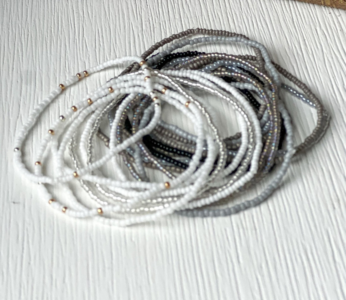 Seed Bead Bracelet – Stackable Handmade Boho Neutral Stretch Design - Stones + Paper