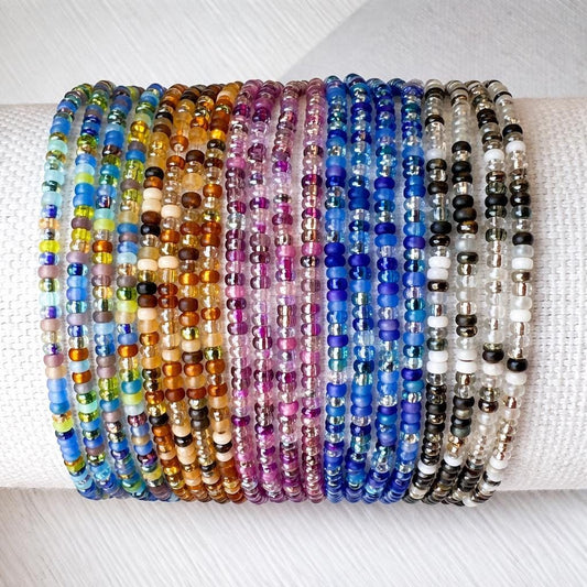 Seed Bead Bracelet – Stretch Elastic Handmade Stackable Boho Jewelry - Stones + Paper