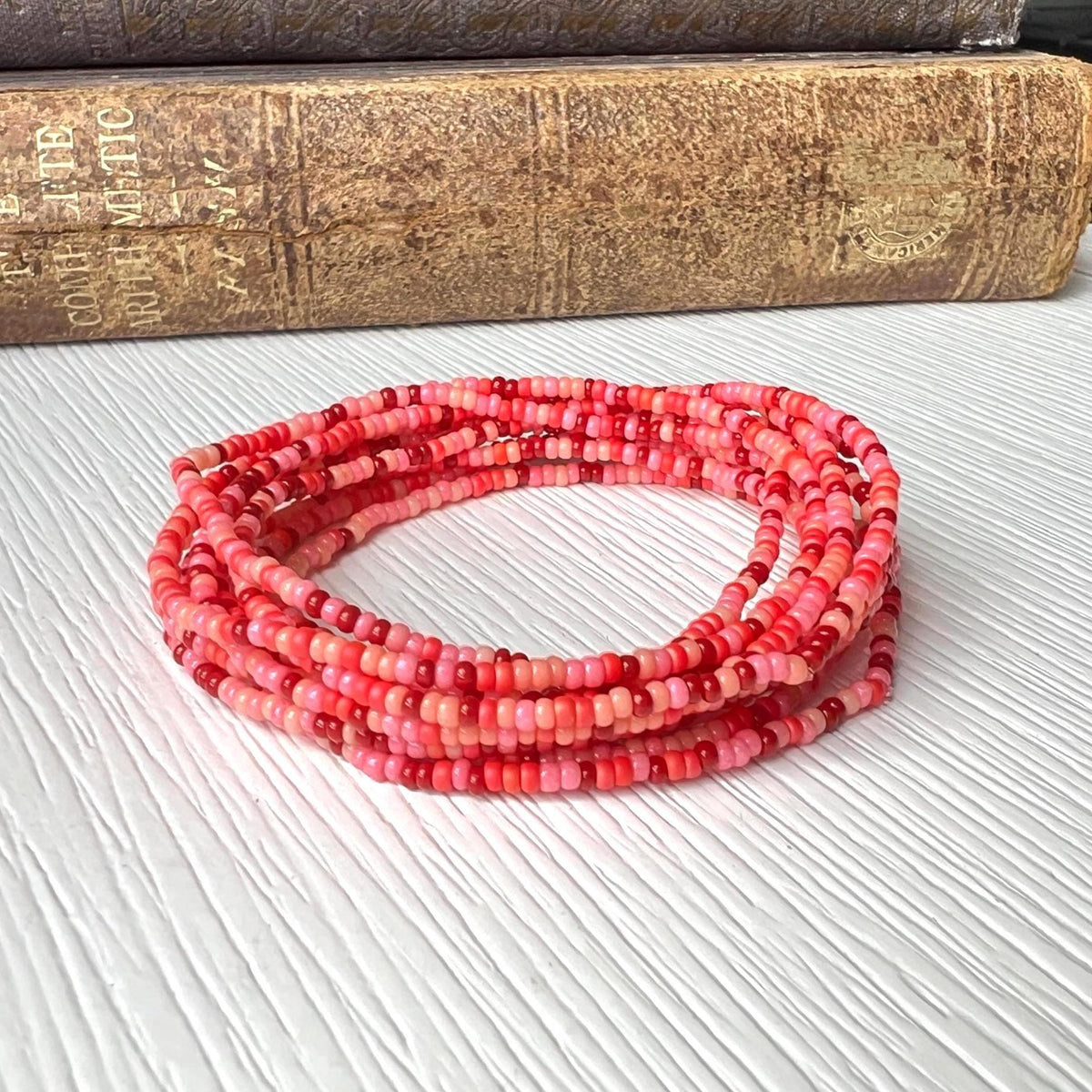 Seed Bead Bracelet – Stretch Elastic Multi Strand Boho Handmade Anklet - Stones + Paper