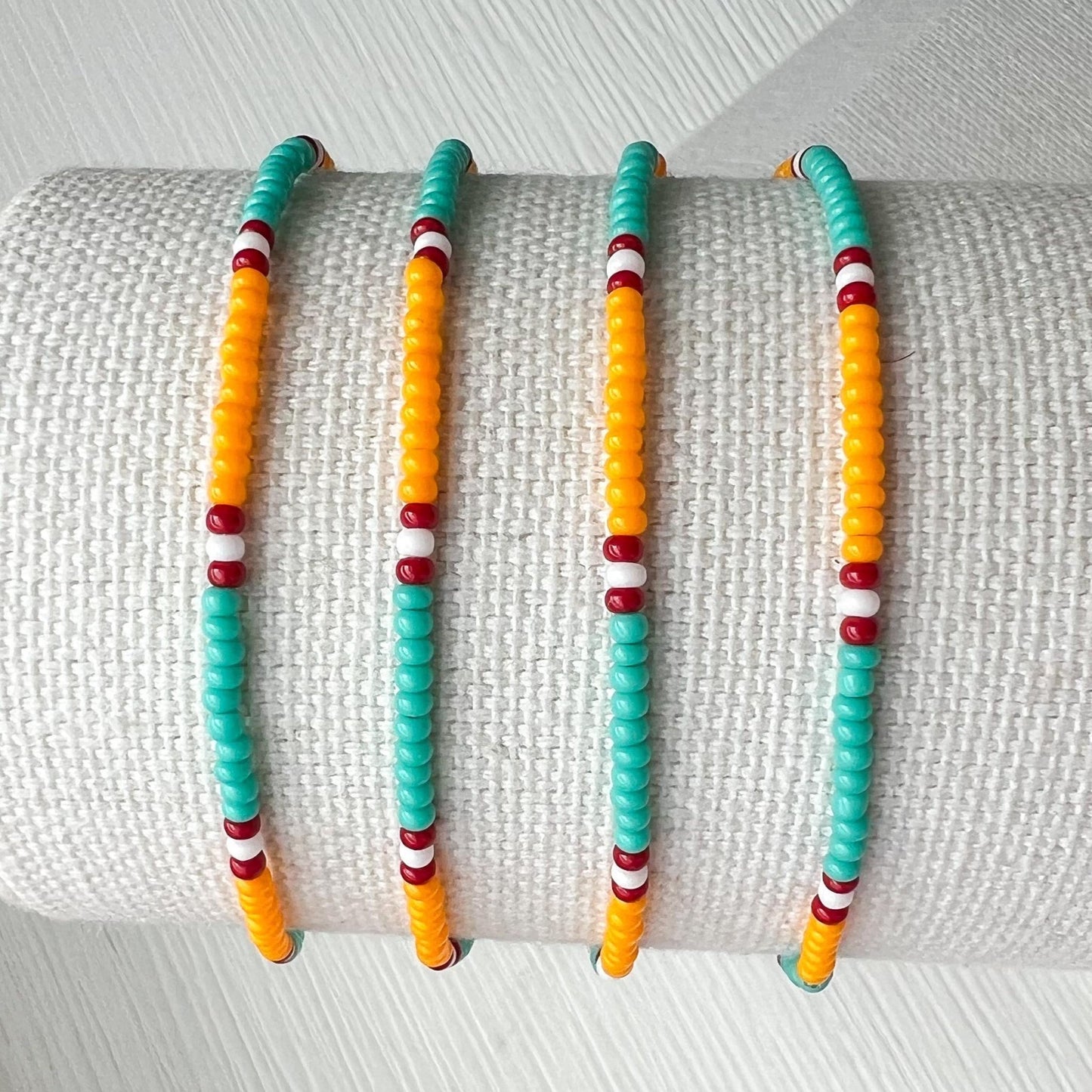 Seed Bead Bracelet – Turquoise Southwestern Boho Stretch Cuff - Stones + Paper
