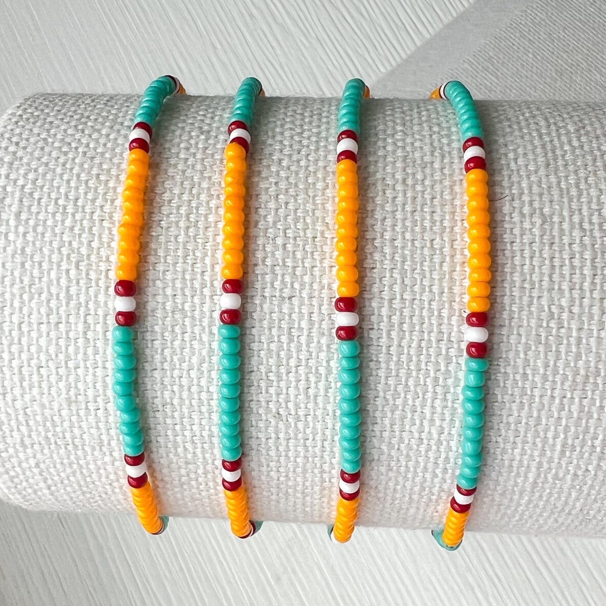 Seed Bead Bracelet – Turquoise Southwestern Boho Stretch Cuff - Stones + Paper