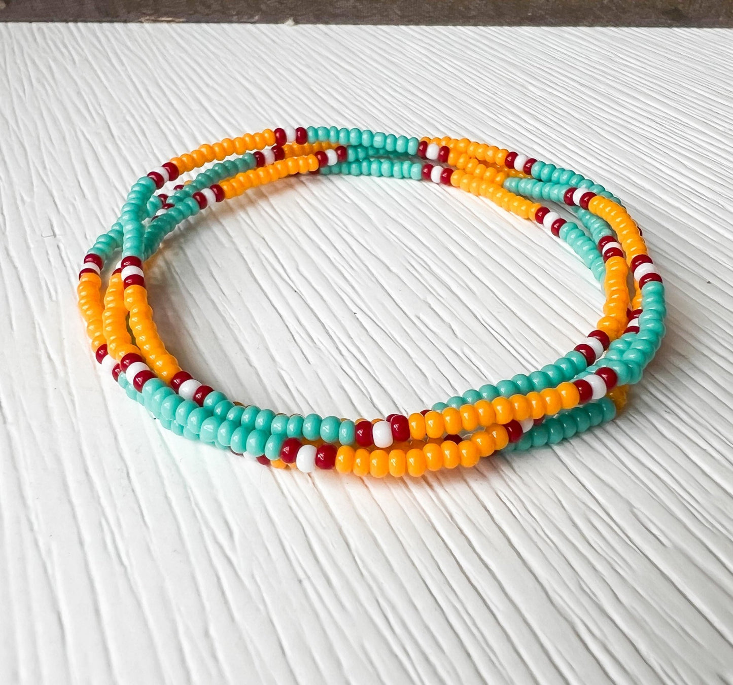 Seed Bead Bracelet – Turquoise Southwestern Boho Stretch Cuff - Stones + Paper