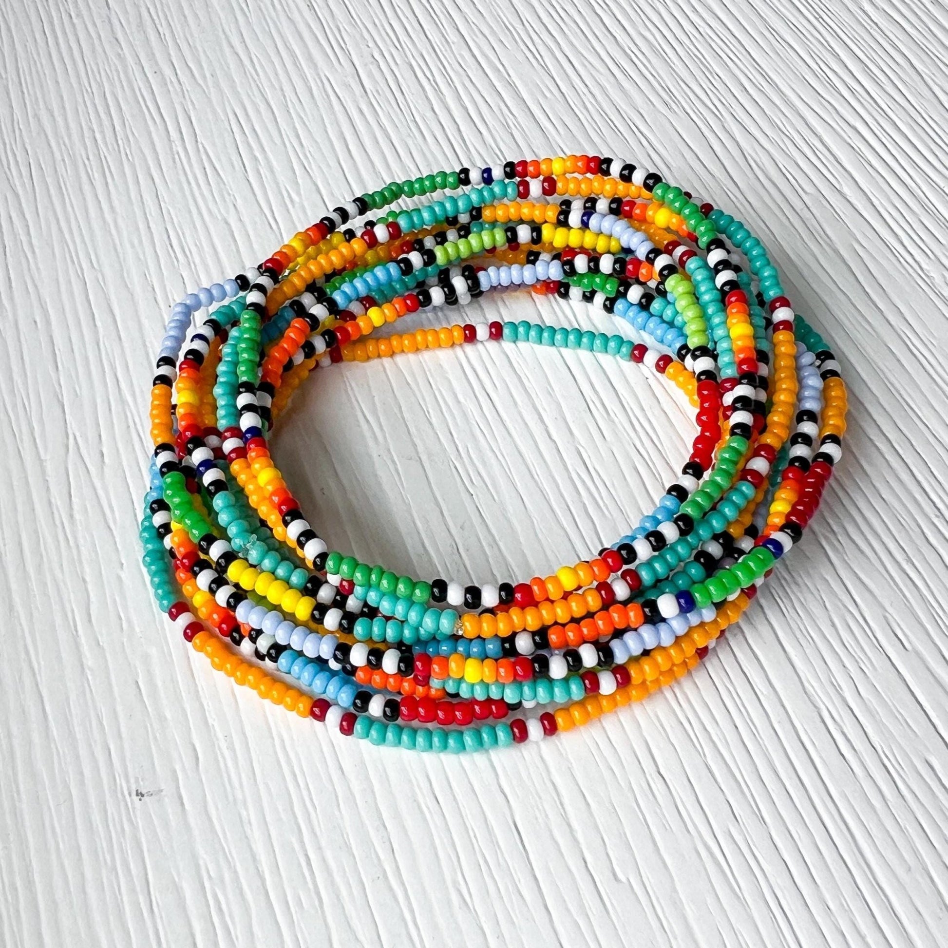 Seed Bead Bracelet – Turquoise Southwestern Boho Stretch Cuff - Stones + Paper