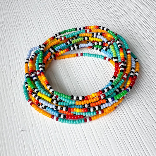 Seed Bead Bracelet – Turquoise Southwestern Boho Stretch Cuff - Stones + Paper