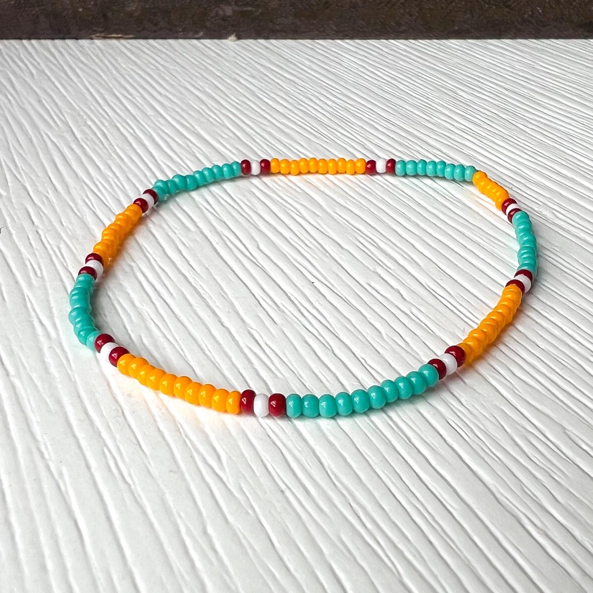 Seed Bead Bracelet – Turquoise Southwestern Boho Stretch Cuff - Stones + Paper