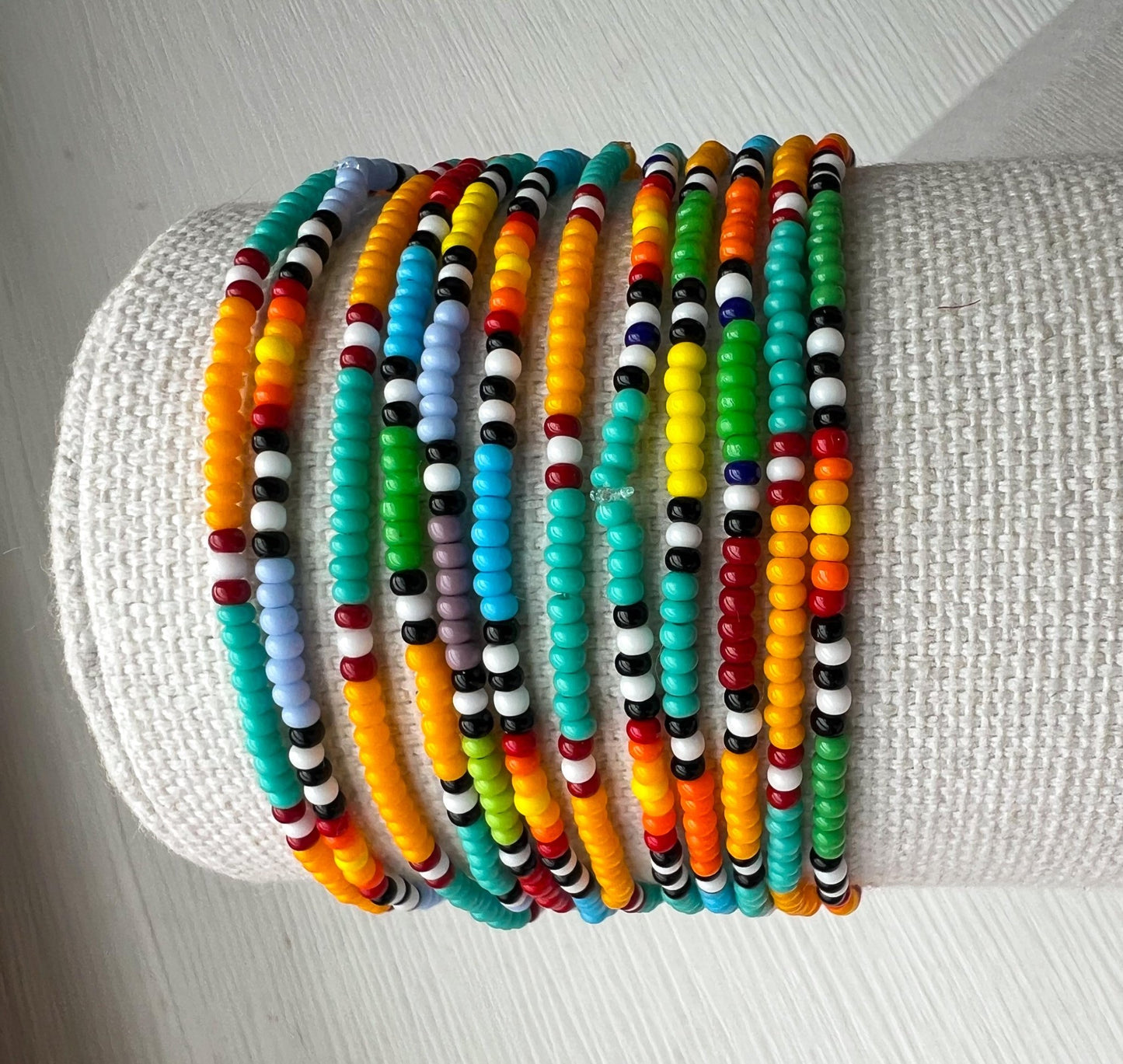 Seed Bead Bracelet – Turquoise Southwestern Boho Stretch Cuff - Stones + Paper