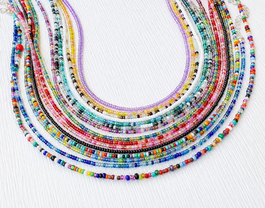 Seed Bead Necklace – Handmade Glass Choker Boho Minimalist Jewelry - Stones + Paper