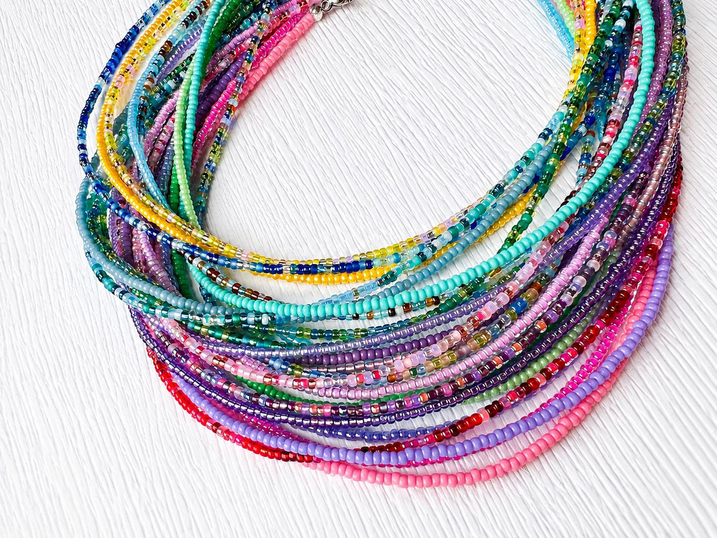 Seed Bead Necklace – Handmade Tiny Glass Beads Delicate Layering - Stones + Paper