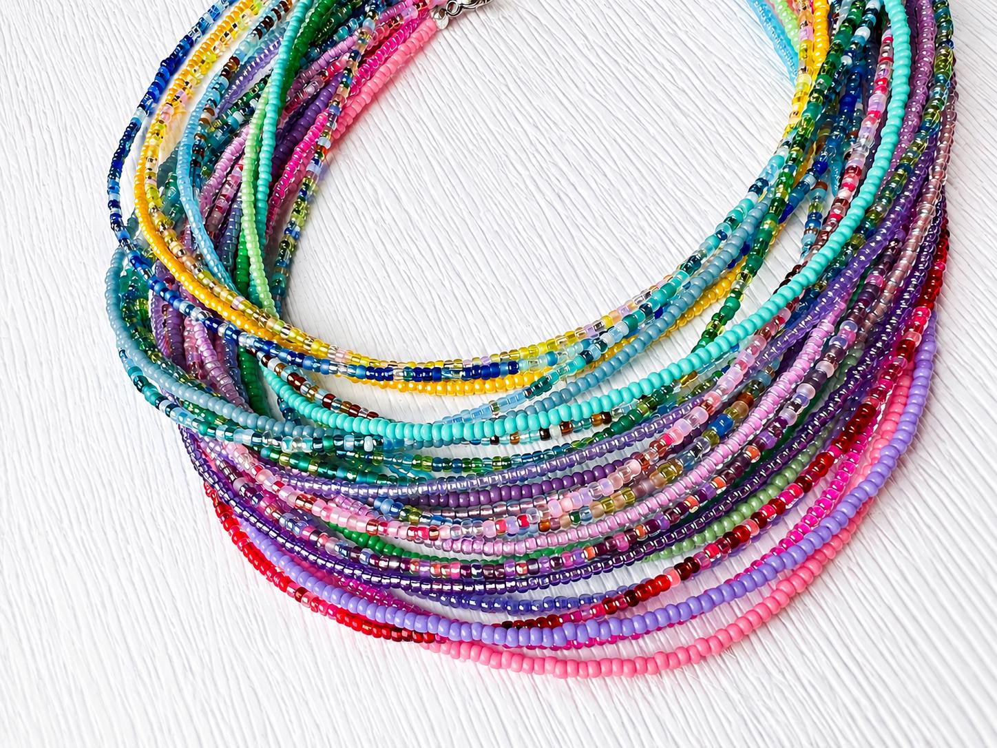 Seed Bead Necklace – Handmade Tiny Glass Beads Delicate Layering - Stones + Paper
