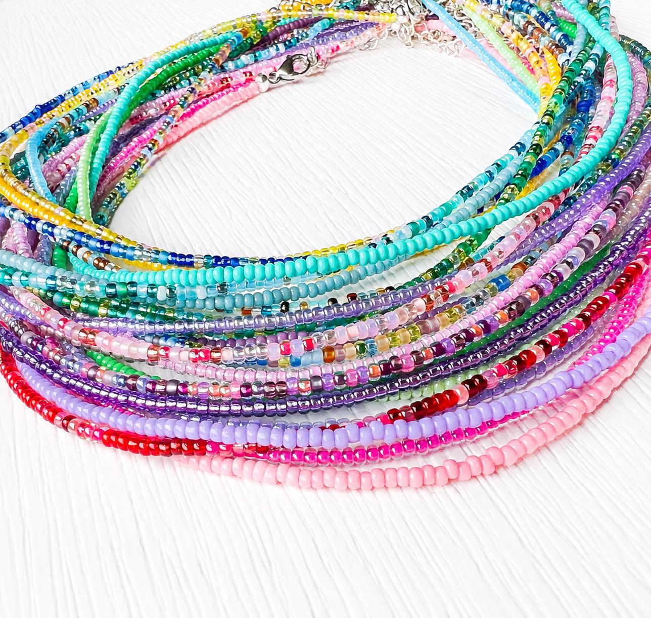 Seed Bead Necklace – Handmade Tiny Glass Beads Delicate Layering - Stones + Paper