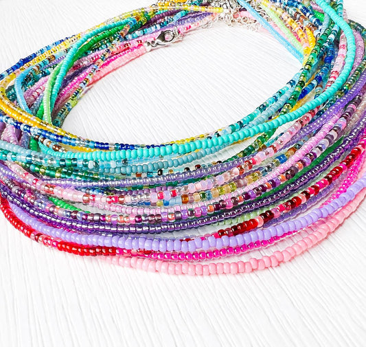 Seed Bead Necklace – Handmade Tiny Glass Beads Delicate Layering - Stones + Paper