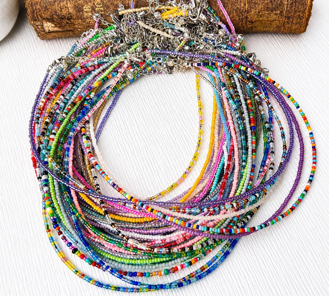Seed Bead Necklace – Handmade Tiny Glass Beads Delicate Layering - Stones + Paper
