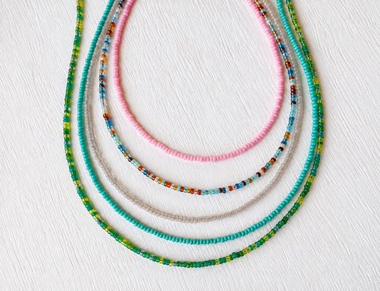 Seed Bead Necklace – Minimalist Beaded Jewelry Layering Piece - Stones + Paper