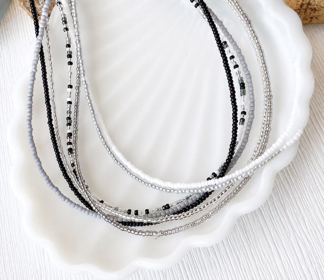 Seed Bead Necklace – Minimalist Layered Dainty Jewelry - Stones + Paper