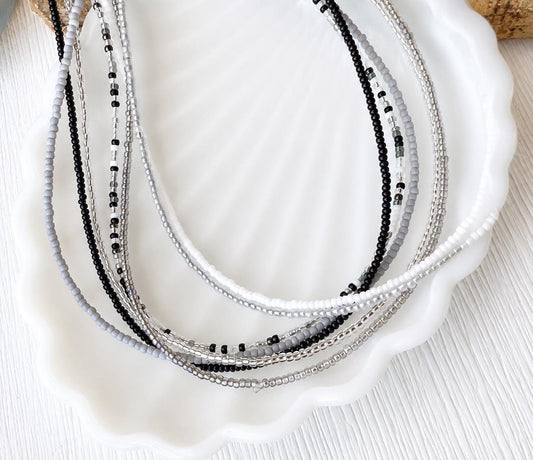 Seed Bead Necklace – Minimalist Layered Dainty Jewelry - Stones + Paper