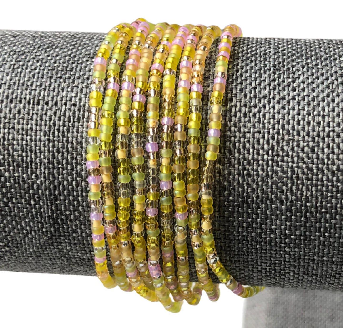 Seed Bead Wrap Bracelet – Handmade Yellow Spiral Friendship Gift - Stones + Paper