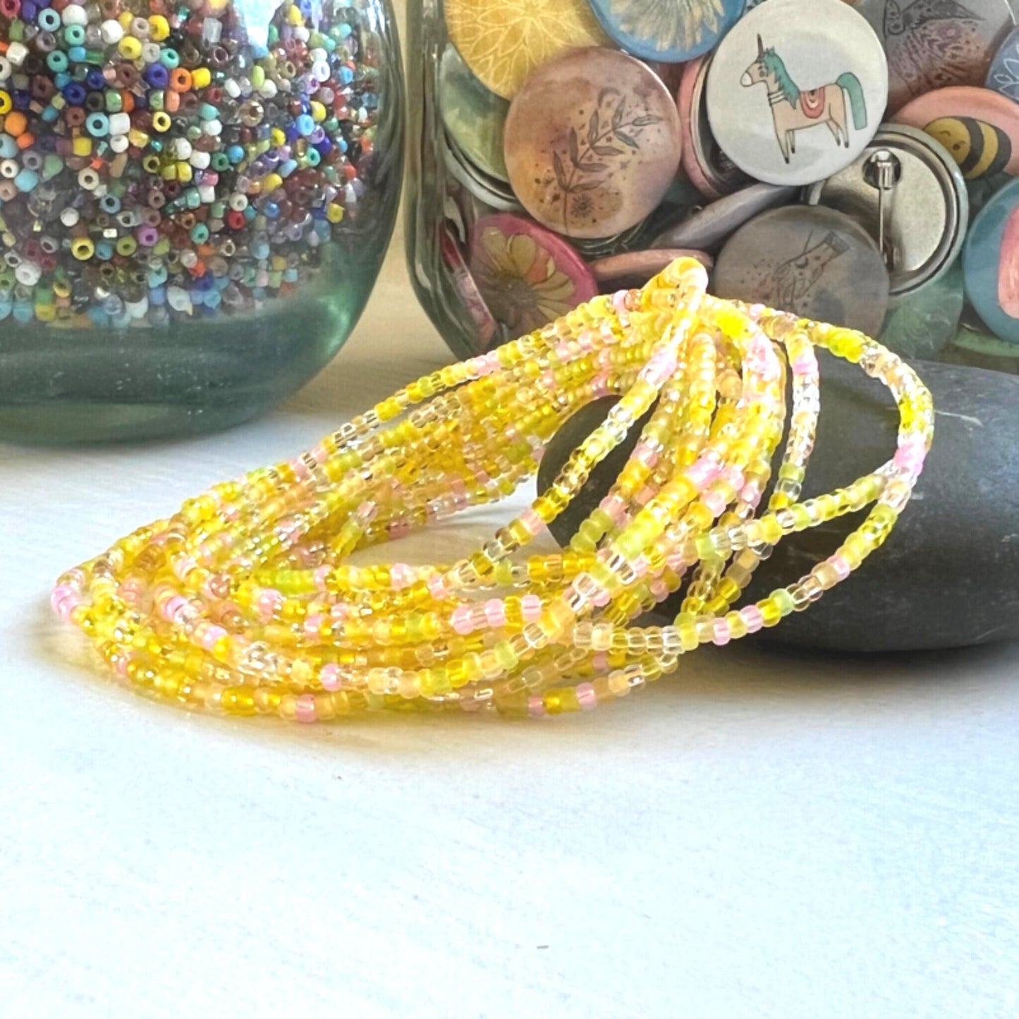 Seed Bead Wrap Bracelet – Handmade Yellow Spiral Friendship Gift - Stones + Paper