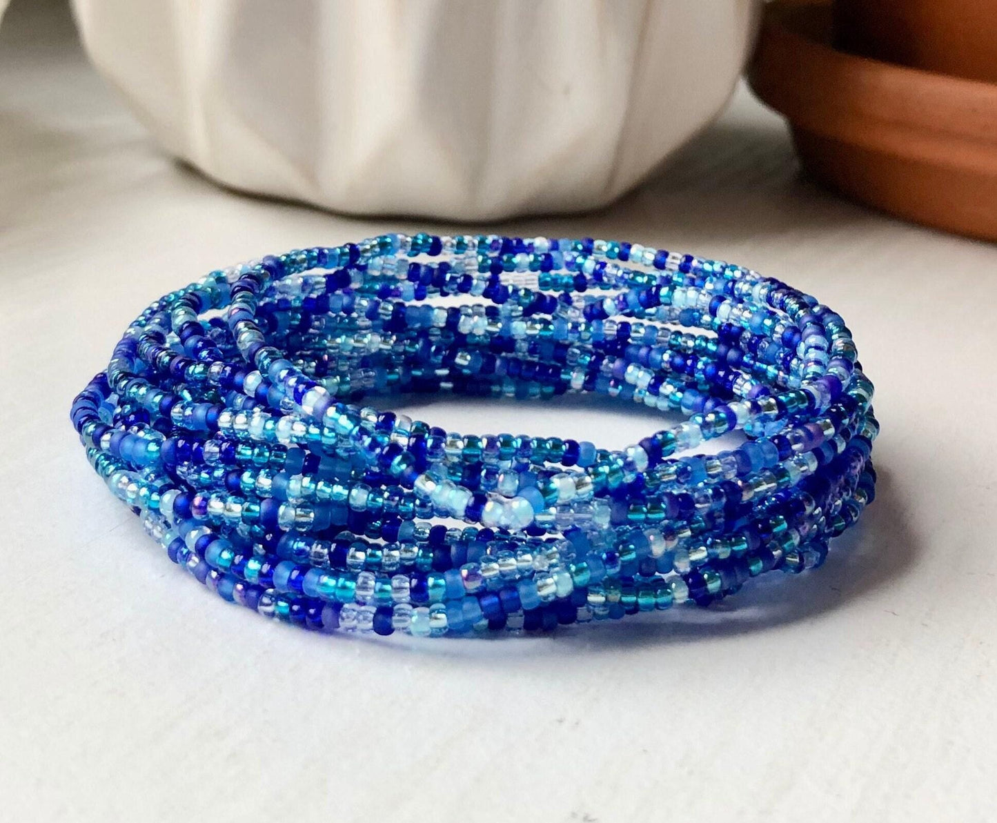 Team Spirit Bracelet – Blue Seed Bead Handmade Team Gift - Stones + Paper