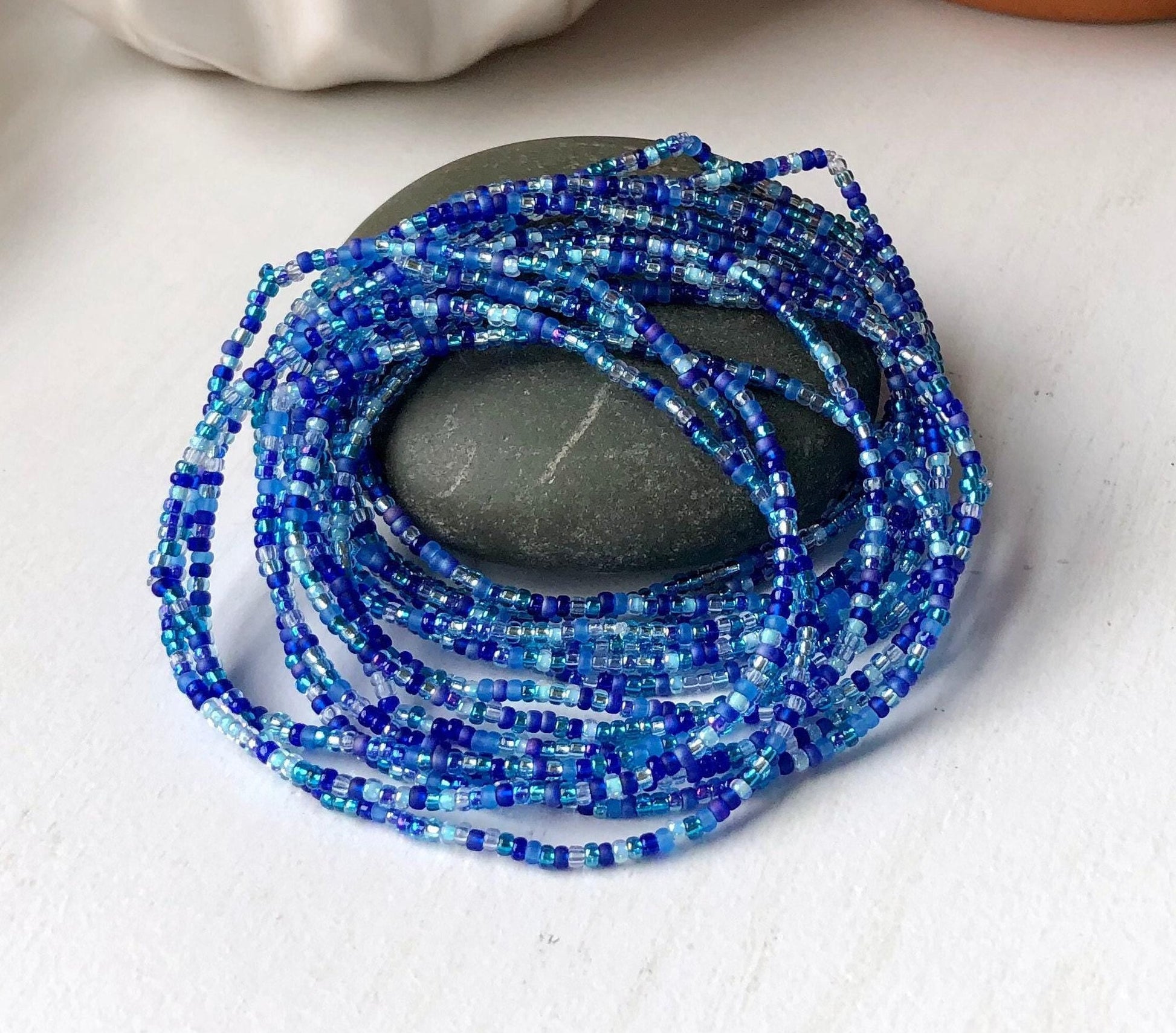 Team Spirit Bracelet – Blue Seed Bead Handmade Team Gift - Stones + Paper