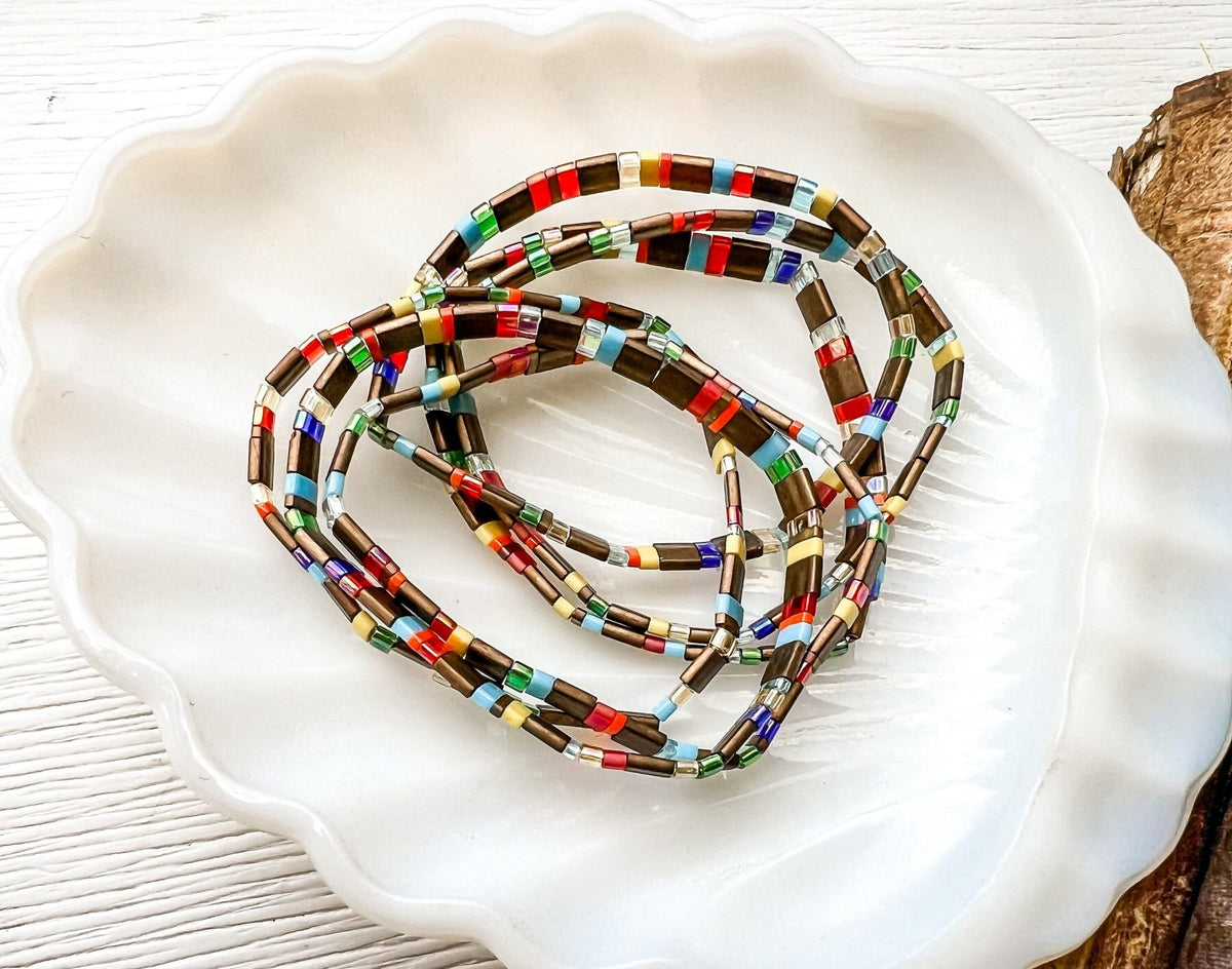 Tile Bead Bracelet – Miyuki Stackable Colorful Boho Stretch - Stones + Paper