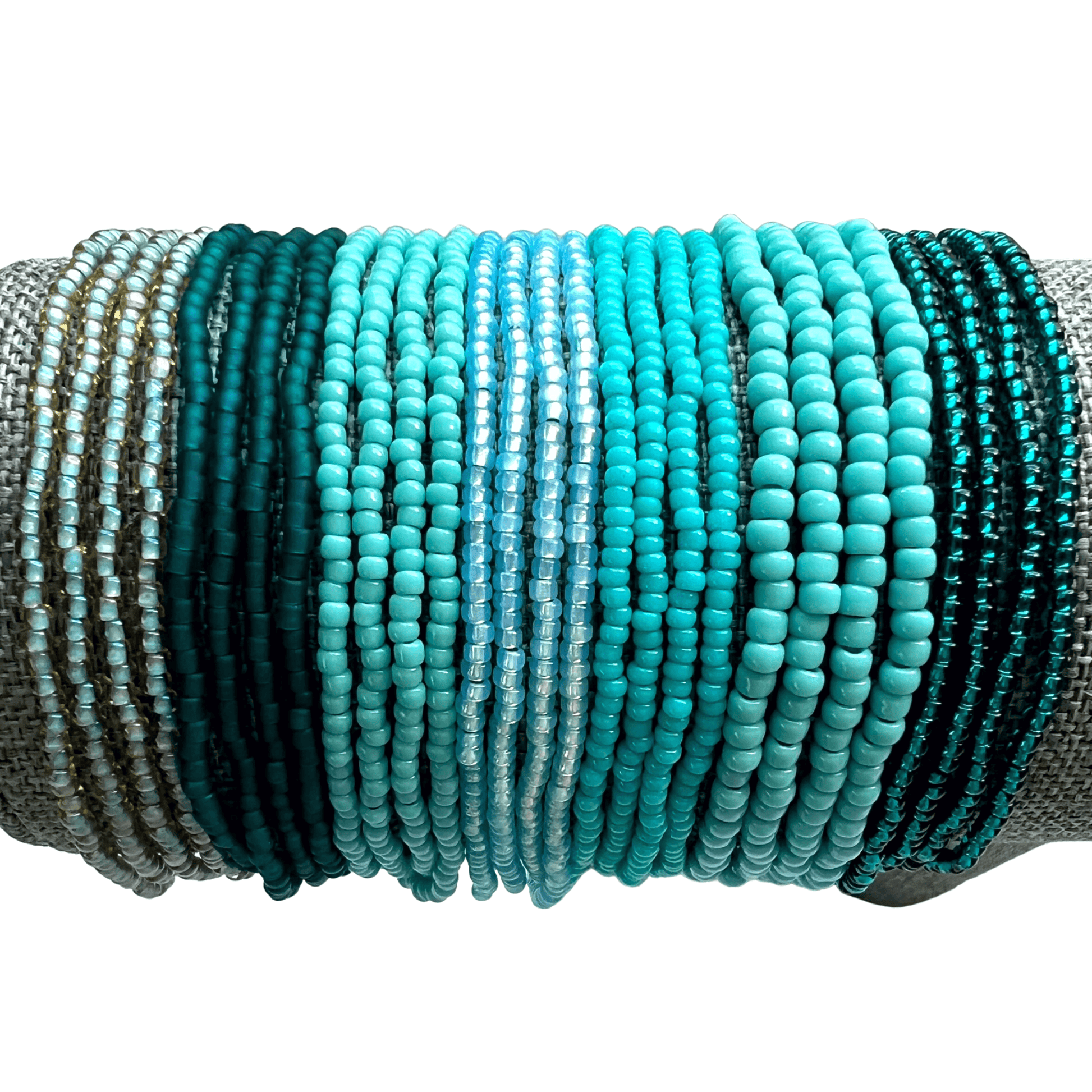 Aqua Collection Seed Bead Stretch Bracelets - Stones + Paper