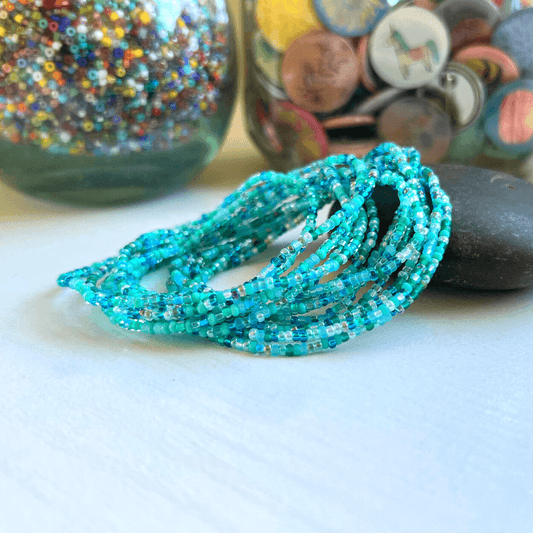 Aqua Mix Seed Bead Stretch Bracelets - Stones + Paper