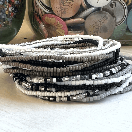 Cool Neutral Collection Seed Bead Stretch Bracelets - Stones + Paper
