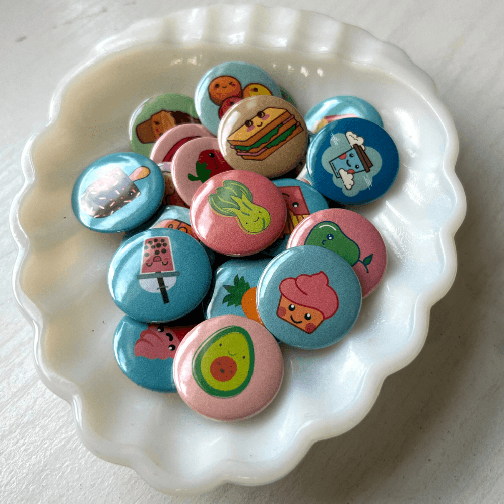 Cute Kawaii Foods 1-inch pins - Stones + Paper