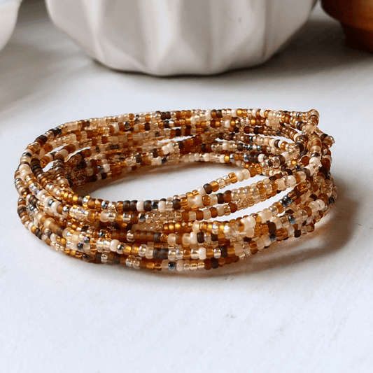 Golden Seed Bead Bracelet Glass Beads Stretch Design Handmade Jewelry Accessory Dainty 2mm Size Elastic Band Comfortable Fit Perfect Layering Piece Stacking Bracelets Collection Minimalist Style Everyday Wear Casual Outfit Enhancer Bohemian