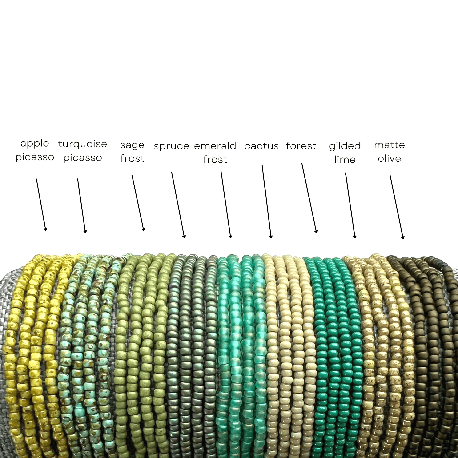 Green Collection Seed Bead Stretch Bracelets - Stones + Paper